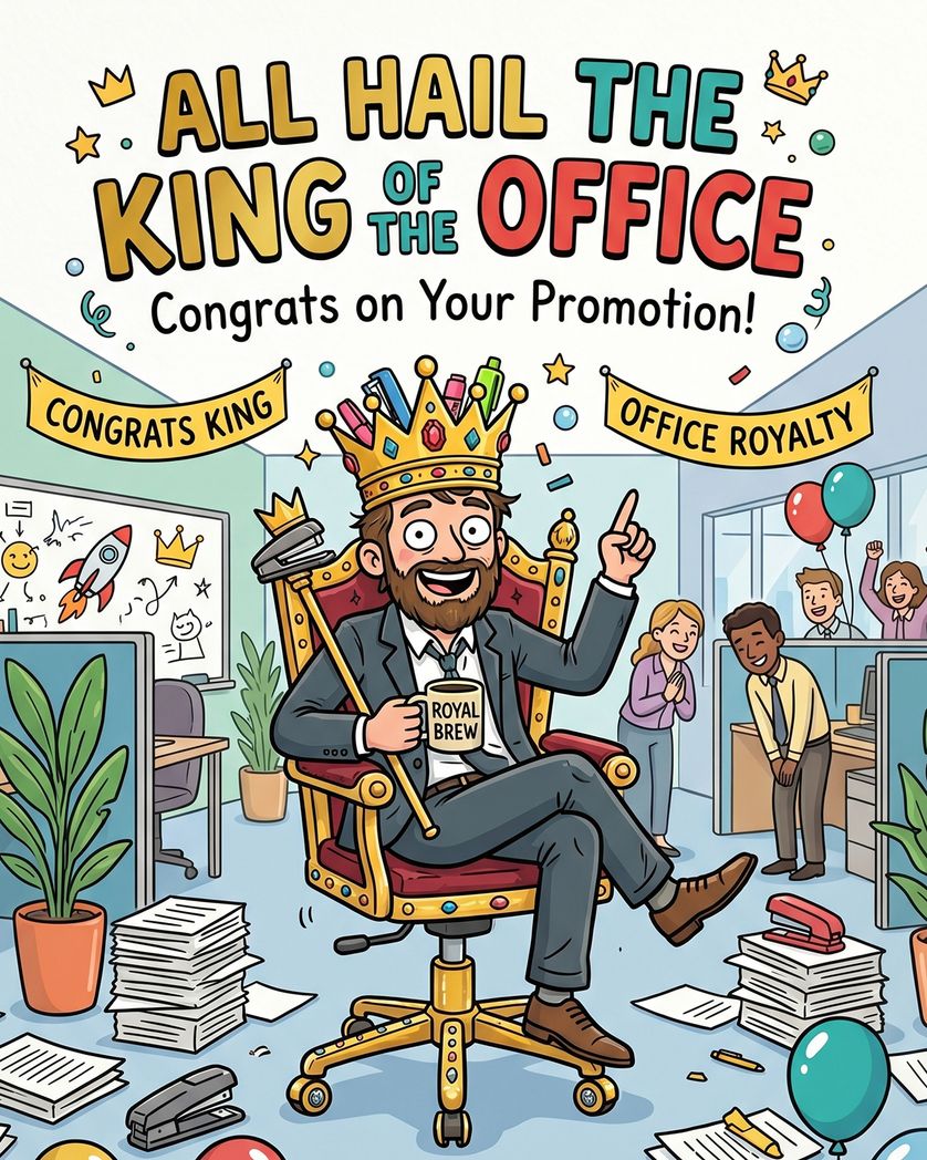 Card design "Office king - group promotion ecard"
