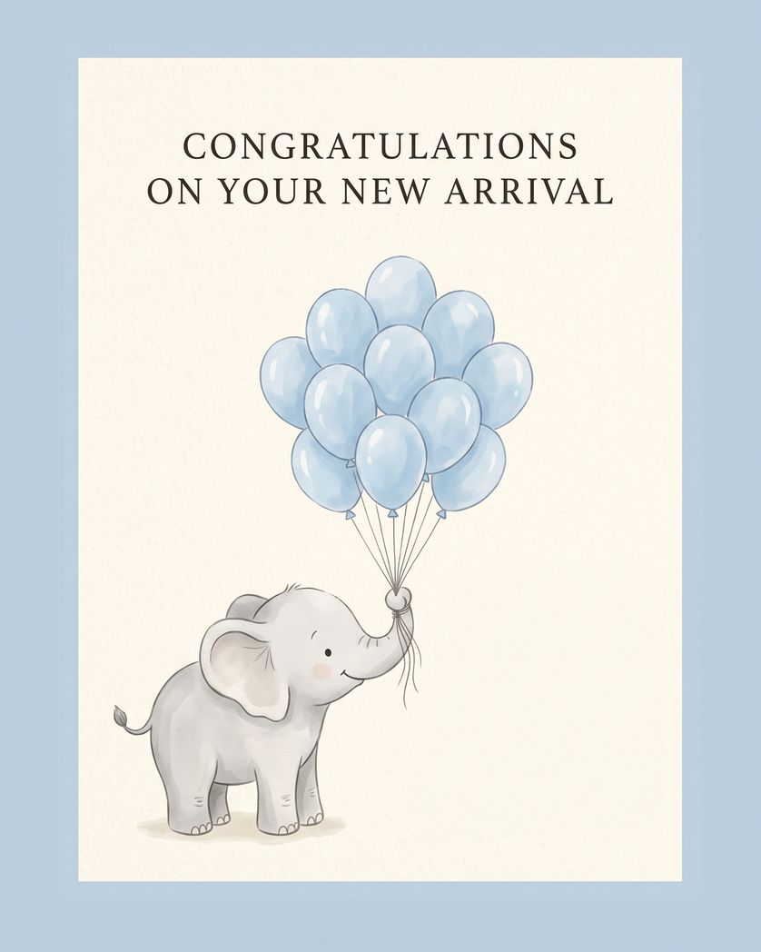 Card design "Blue Elephant - group baby ecard"