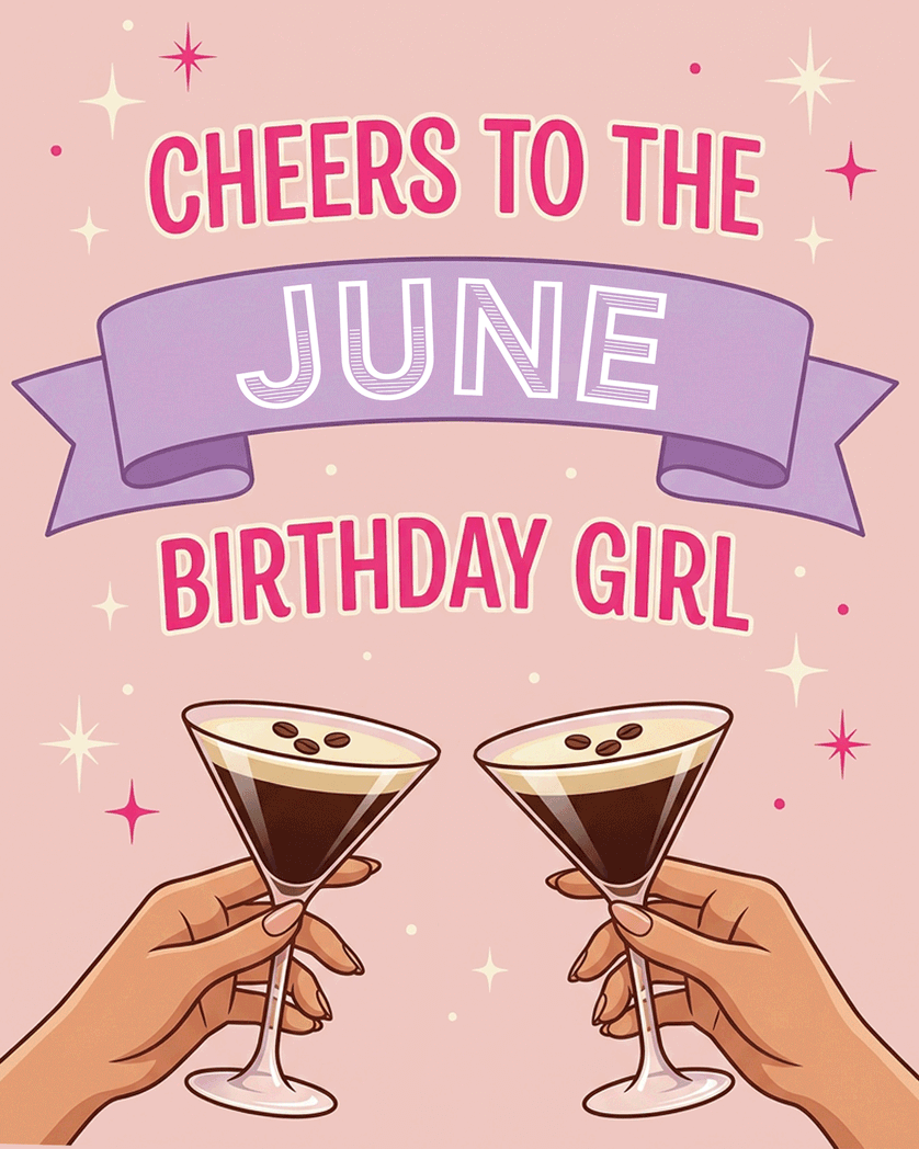 Card design "June drinks - group Birthday ecard"
