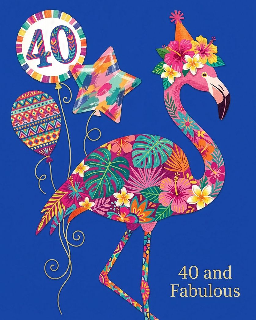 Card design "Flaming fab at 40 - group birthday ecard"
