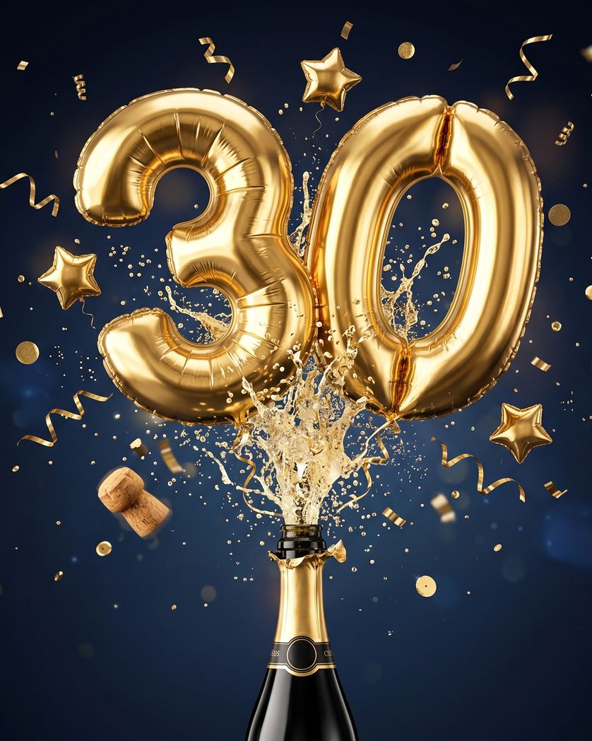 Card design "30 pop - group anniversary and birthday ecard"