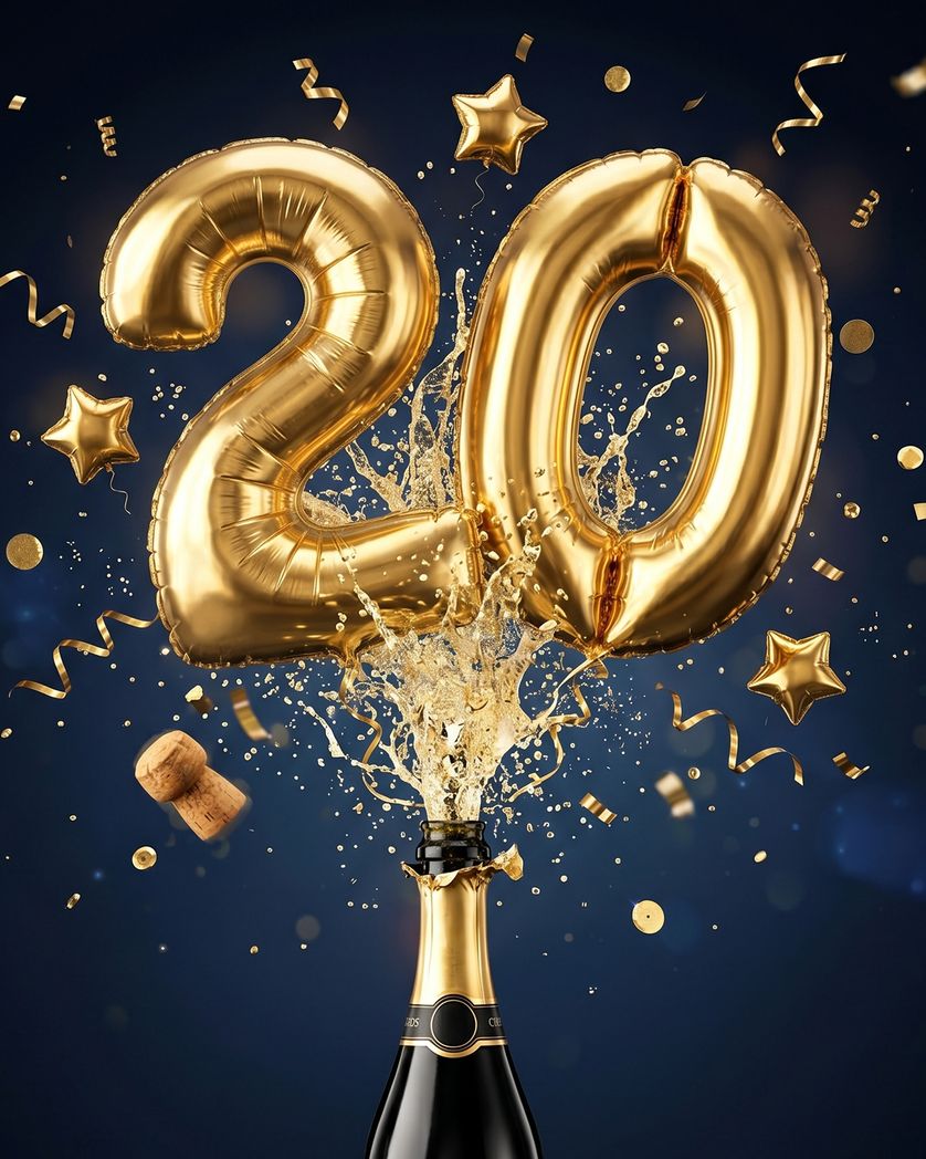 Card design "20 pop - group anniversary and birthday ecard"