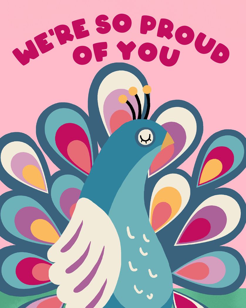 Card design "Proud peacock - group congrats ecard"