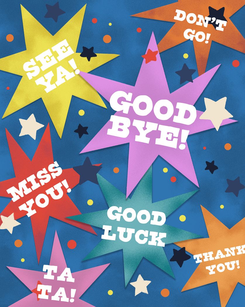 Card design "Flash, Bang, Goodbye - group leaving ecard"