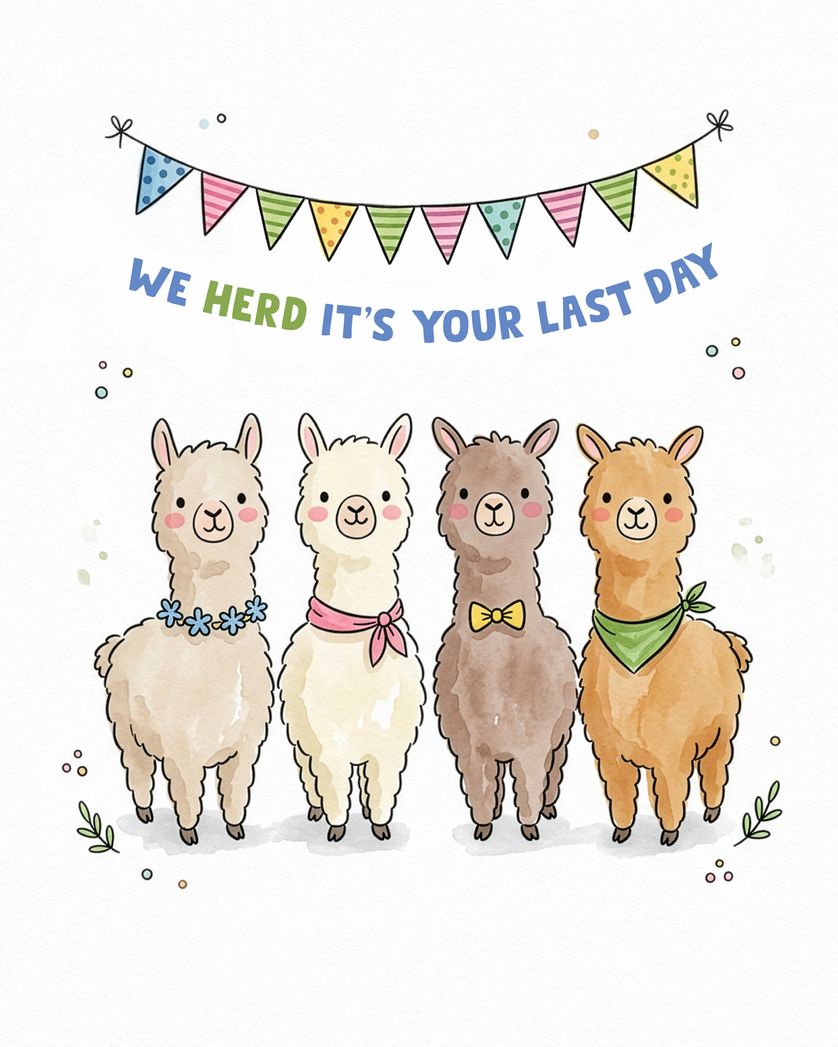 Card design "LLama leaving party - group ecard"