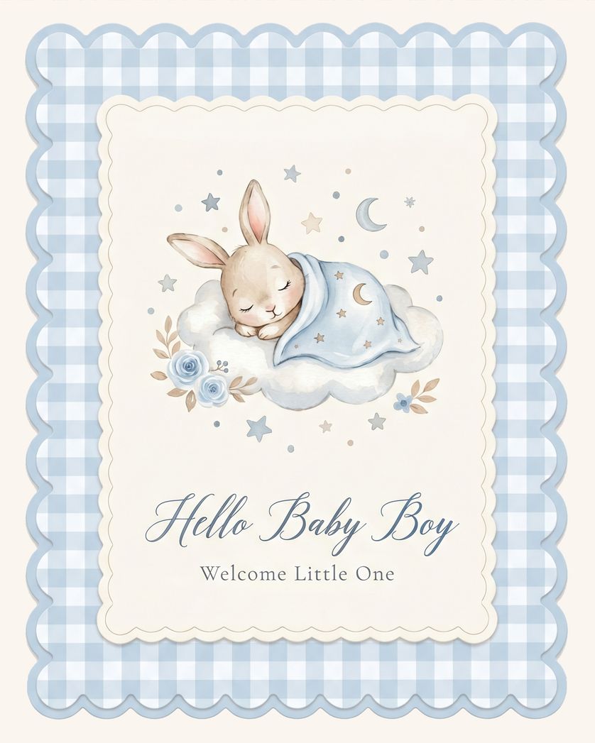 Card design "Sleepy bunny - group baby ecard"