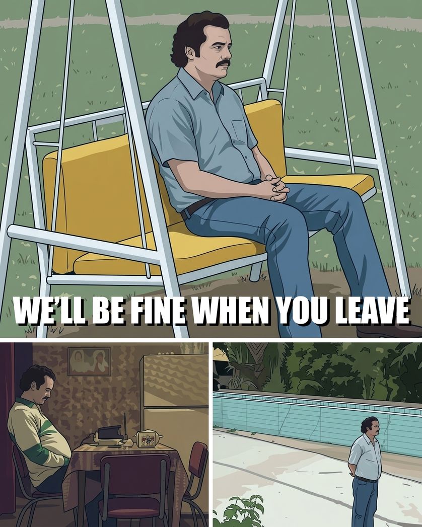 Card design "Lonely Pablo meme - group leaving ecard"