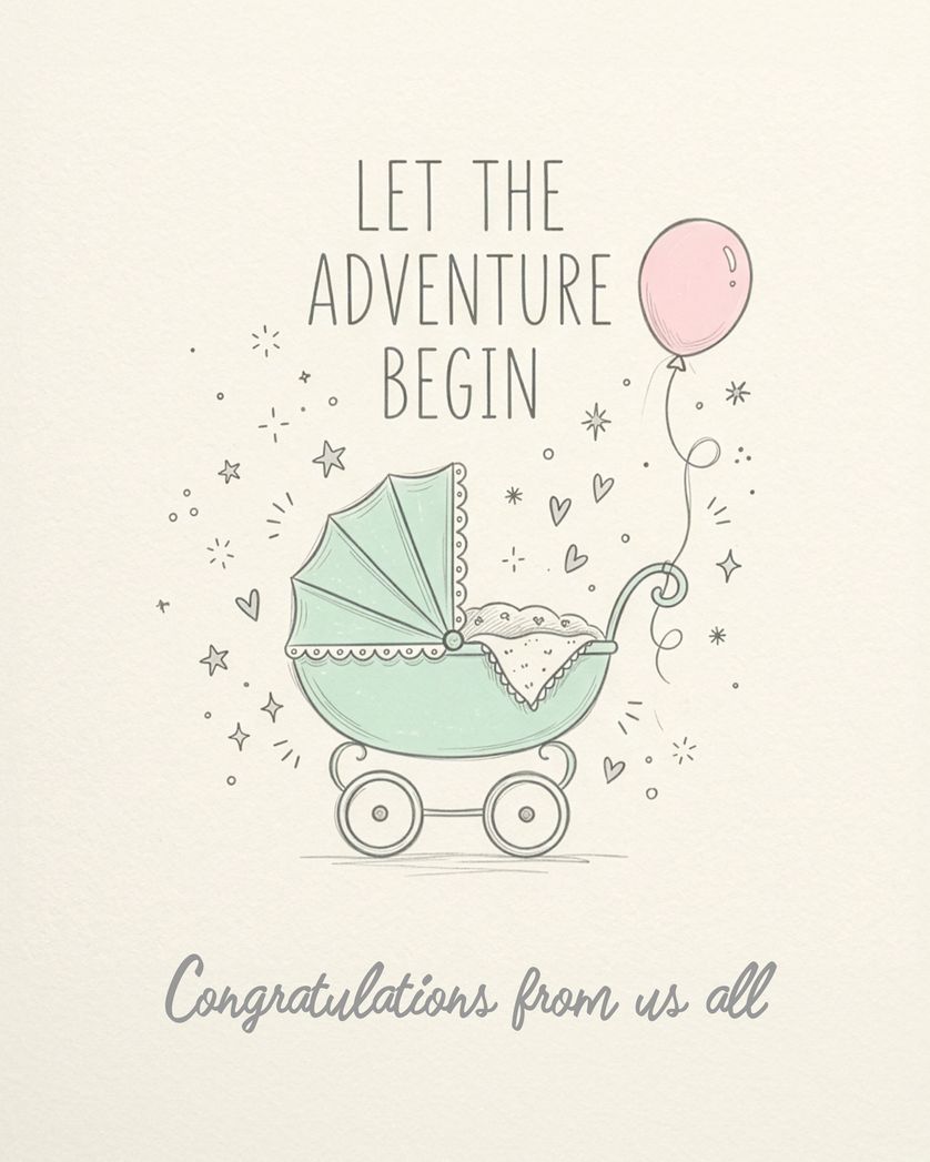 Card design "Classic pram - group baby ecard"