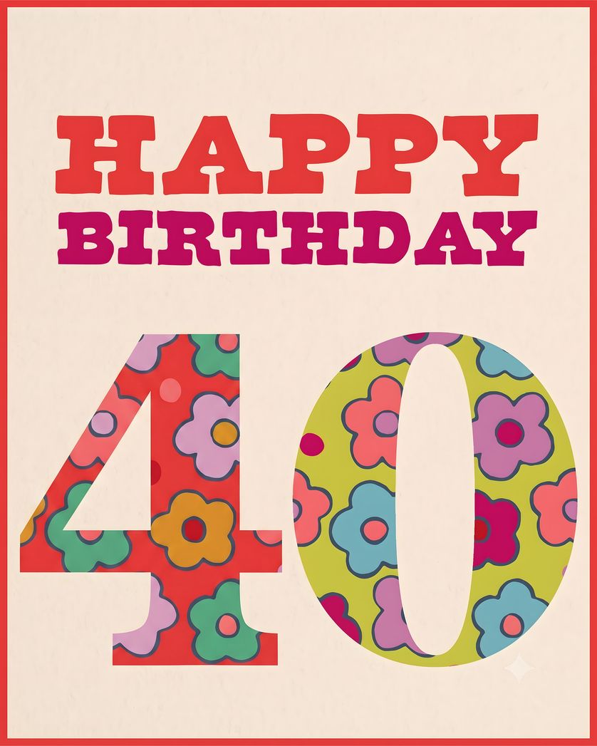 Card design "Floral 40 - group birthday ecard"