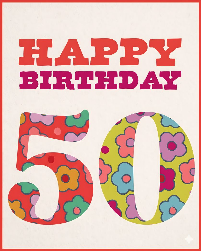 Card design "Floral 50 - group birthday ecard"