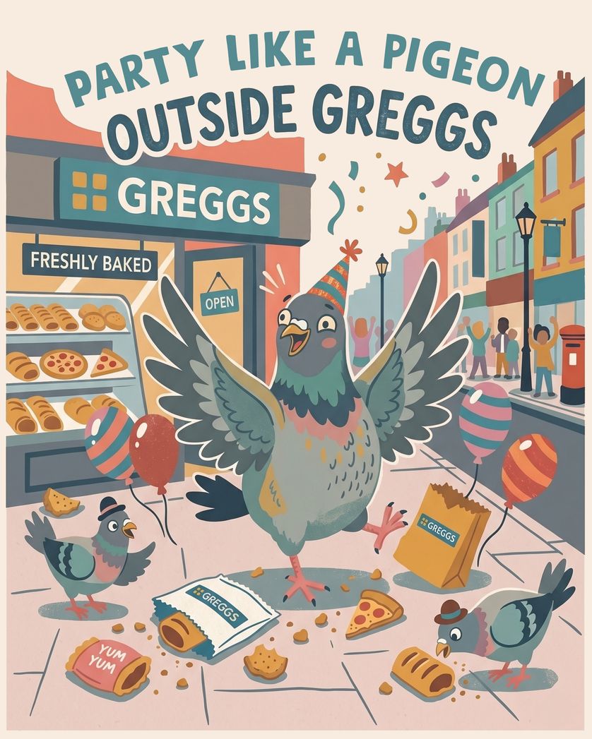 Card design "Greggs party - group Birthday ecard"