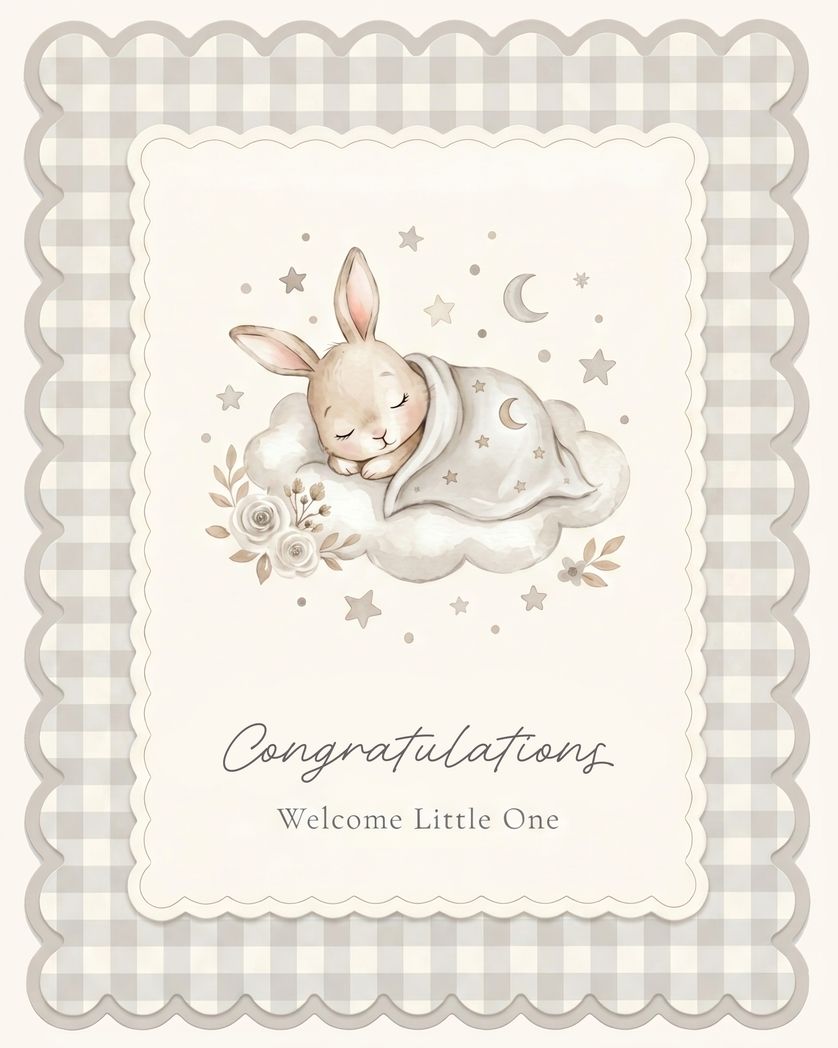 Card design "Sleepy bunny - group baby ecard"