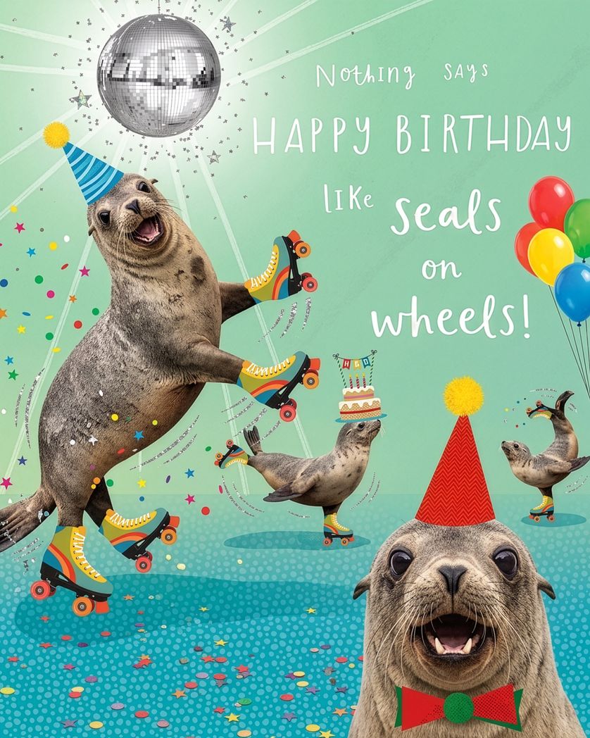 Card design "Surreal rhymes - group birthday ecard"