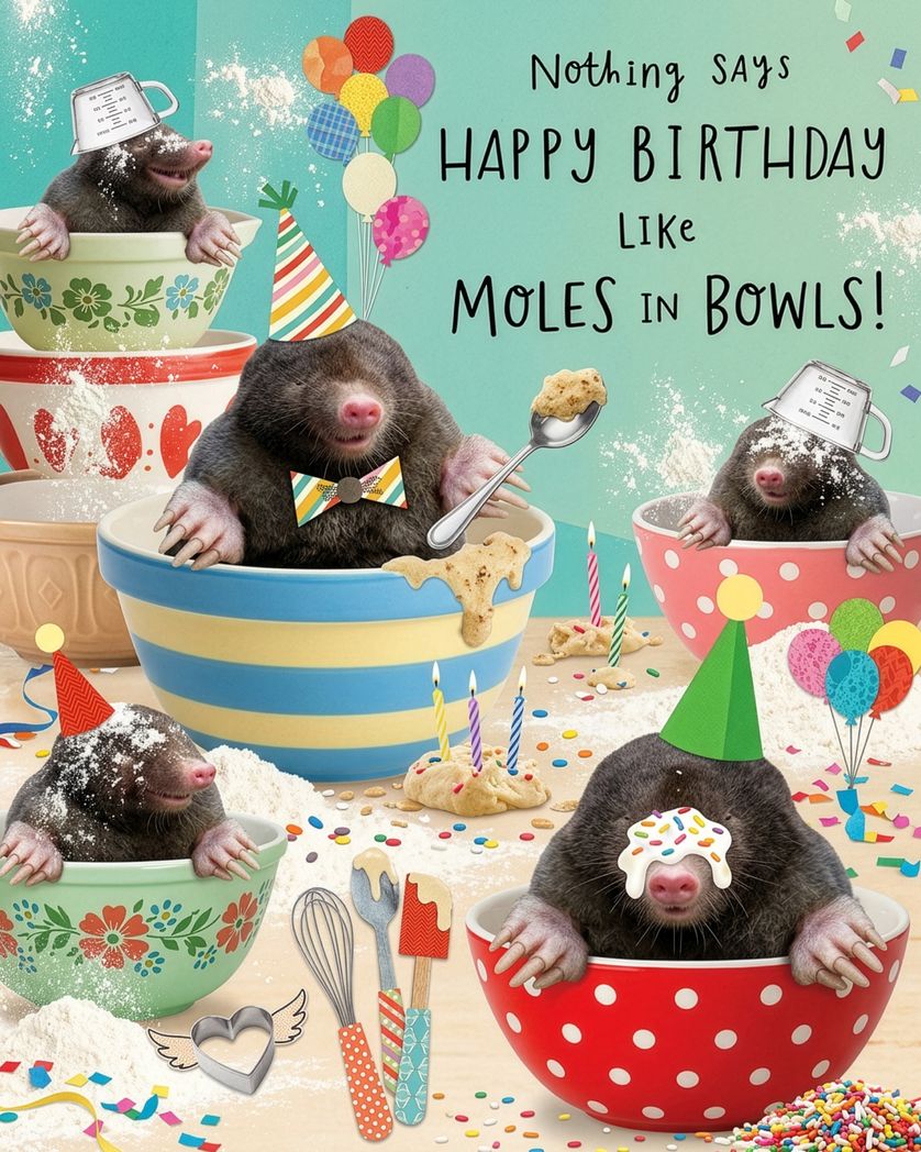 Card design "Surreal rhymes - group birthday ecard"