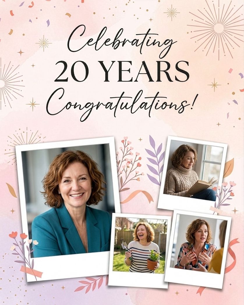 Card design "20 amazing years - group anniversary ecard"