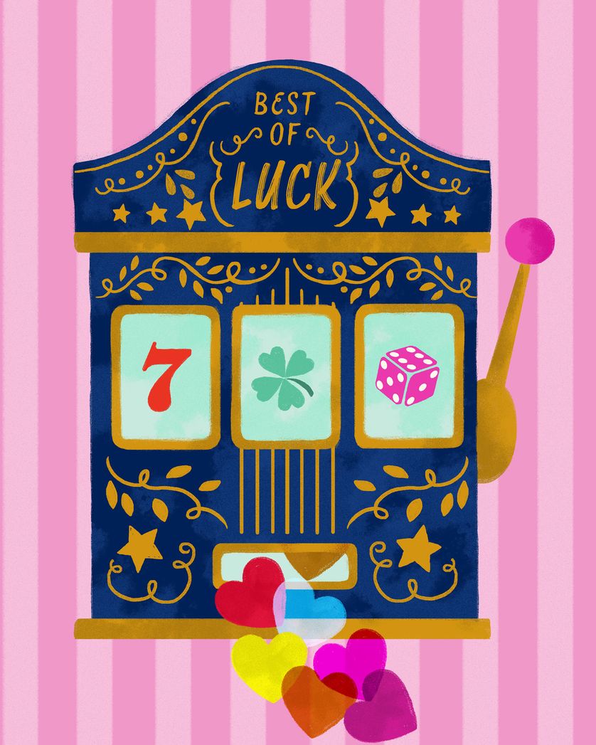 Card design "One armed bandit - group good luck ecard"