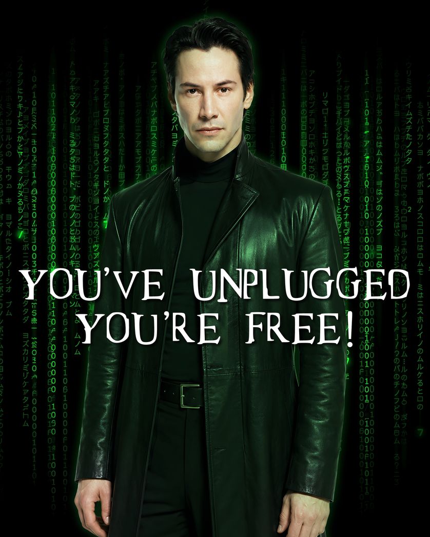 Card design "Leaving the matrix - group retirement ecard"