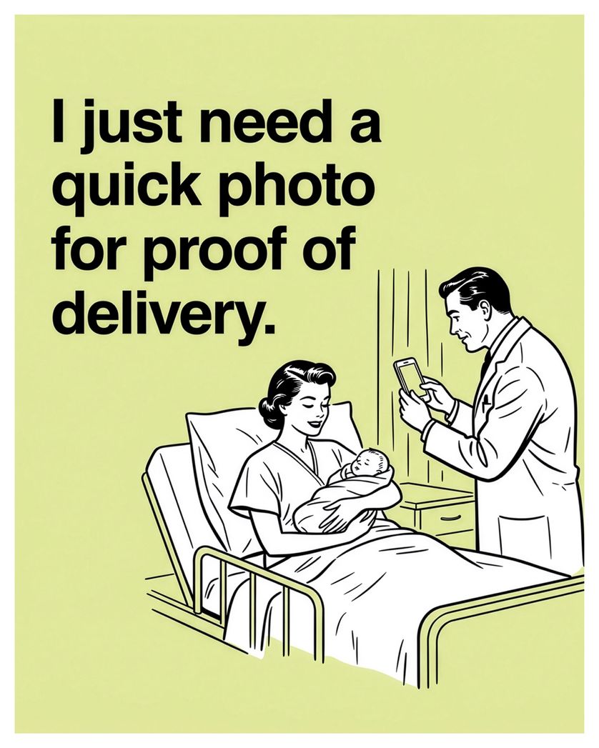 Card design "Delivered - group baby ecard"