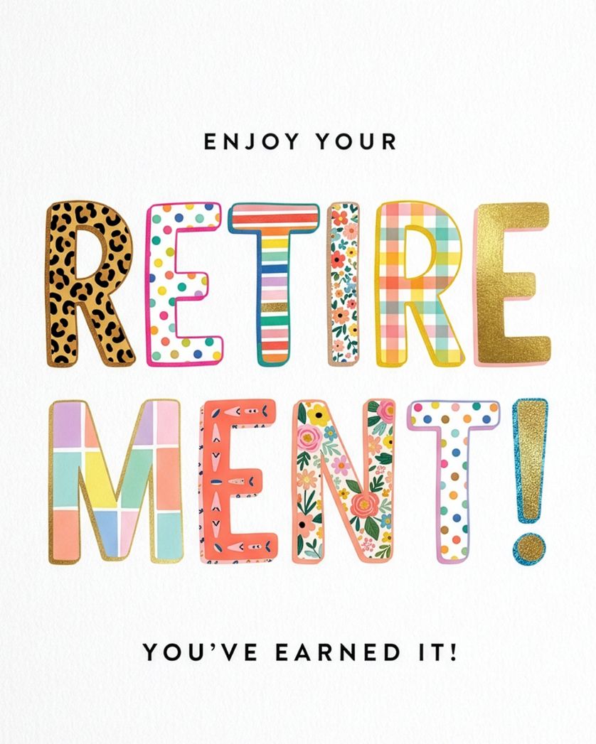 Card design "Patchwork words - group retirement ecard"