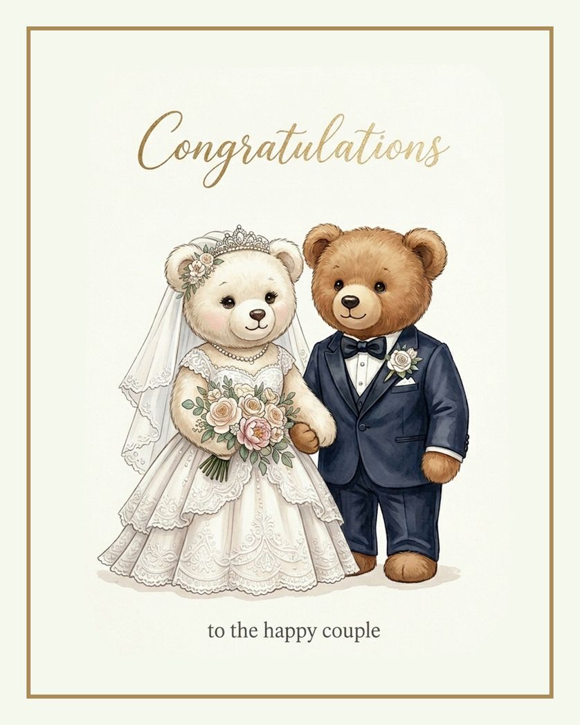 Card design "Teddy Wedding - group ecard"