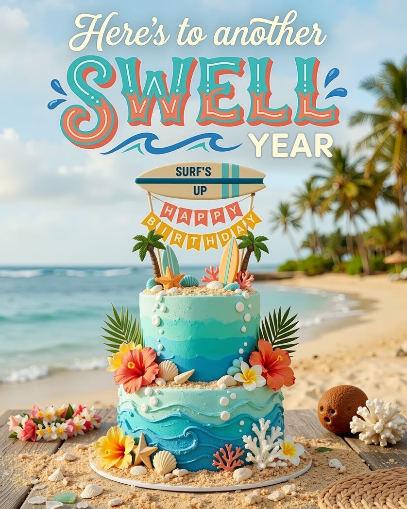 Card design "Birthday surfin' - group ecard"