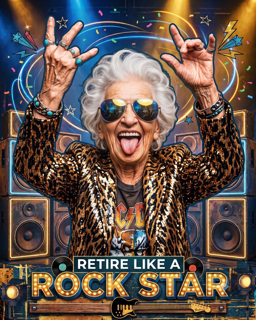 Card design "Rockin' out - group retirement ecard"