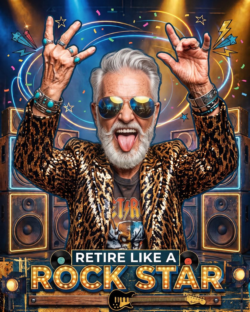Card design "Rockin' out - group retirement ecard"