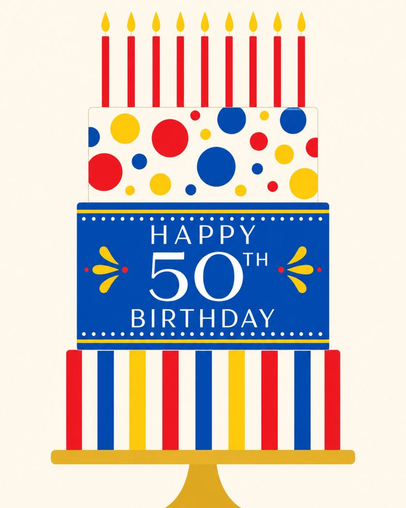 Card design "Bright 50 - group birthday ecard"