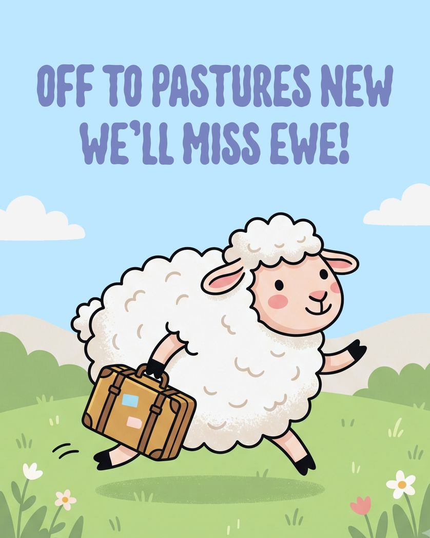 Card design "Miss Ewe! - group leaving ecard"