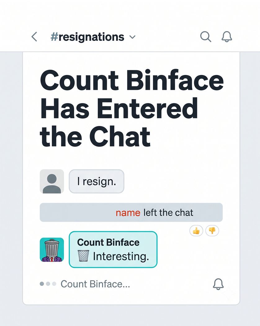 Card design "Enter Binface - group leaving ecard"