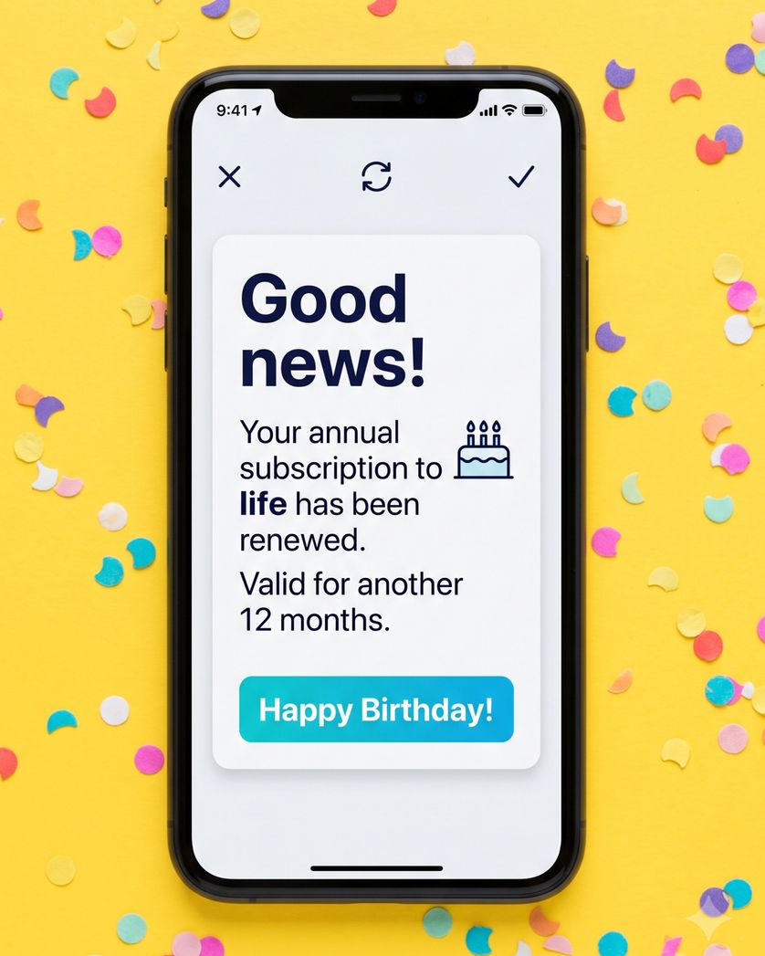 Card design "Subscription renewal - group birthday ecard"