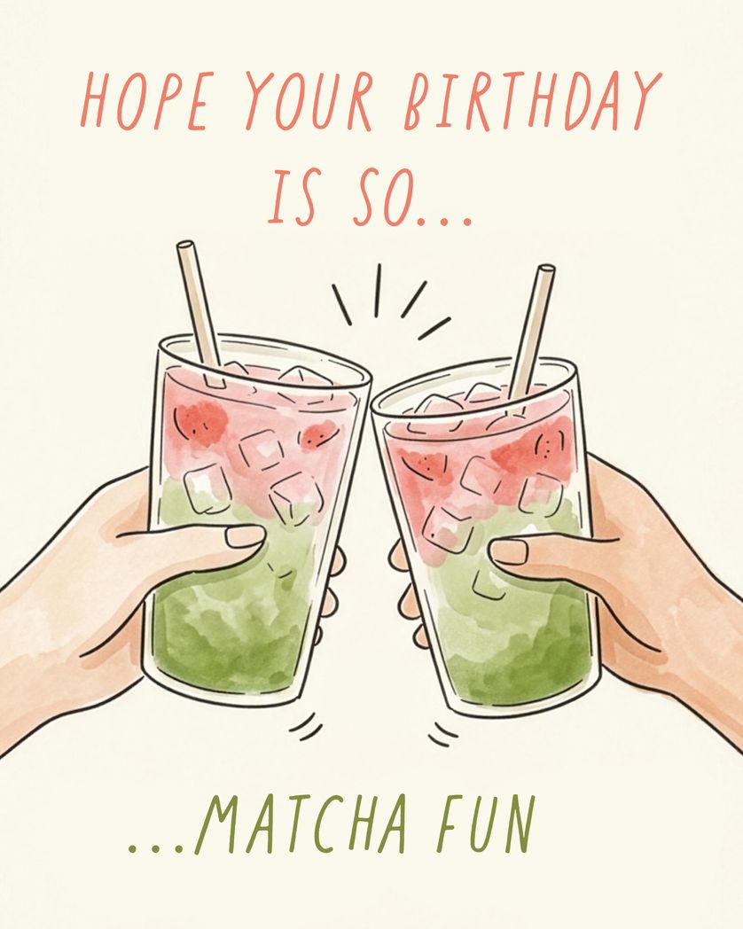 Card design "Matcha time - group birthday ecard"