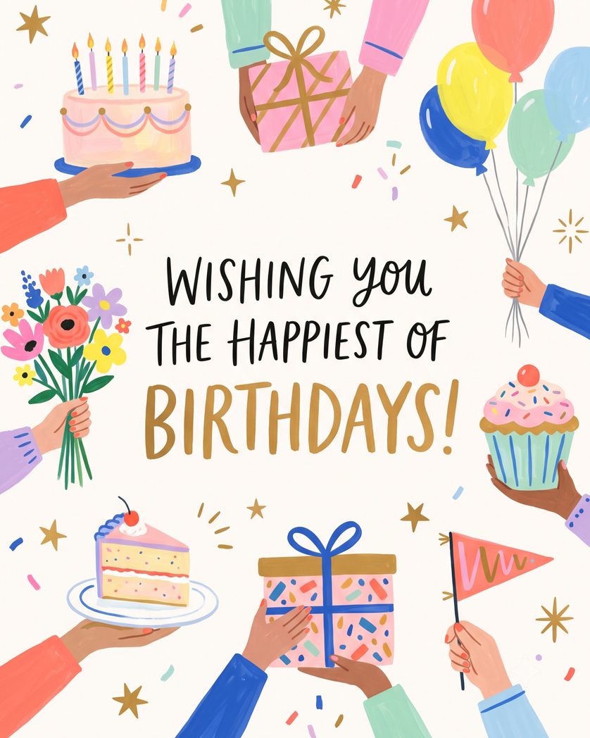 Card design "birthday hands - group ecard"