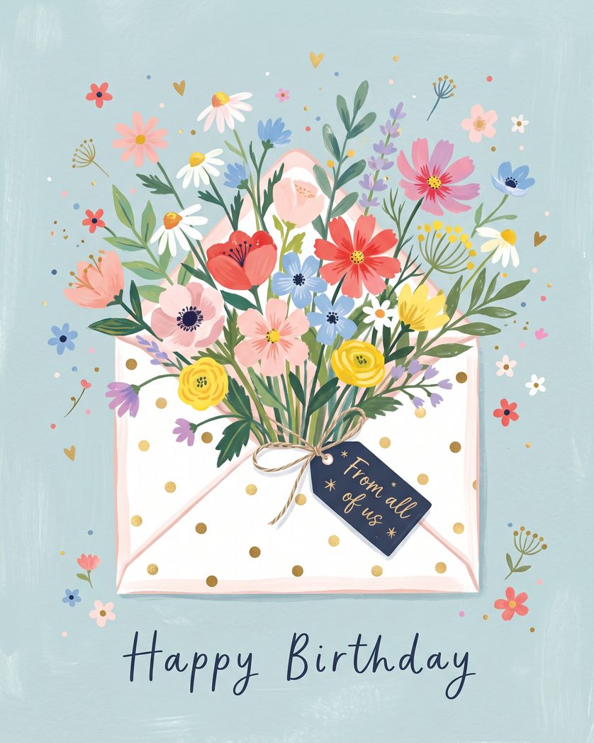 Card design "Floral Post - group birthday ecard"