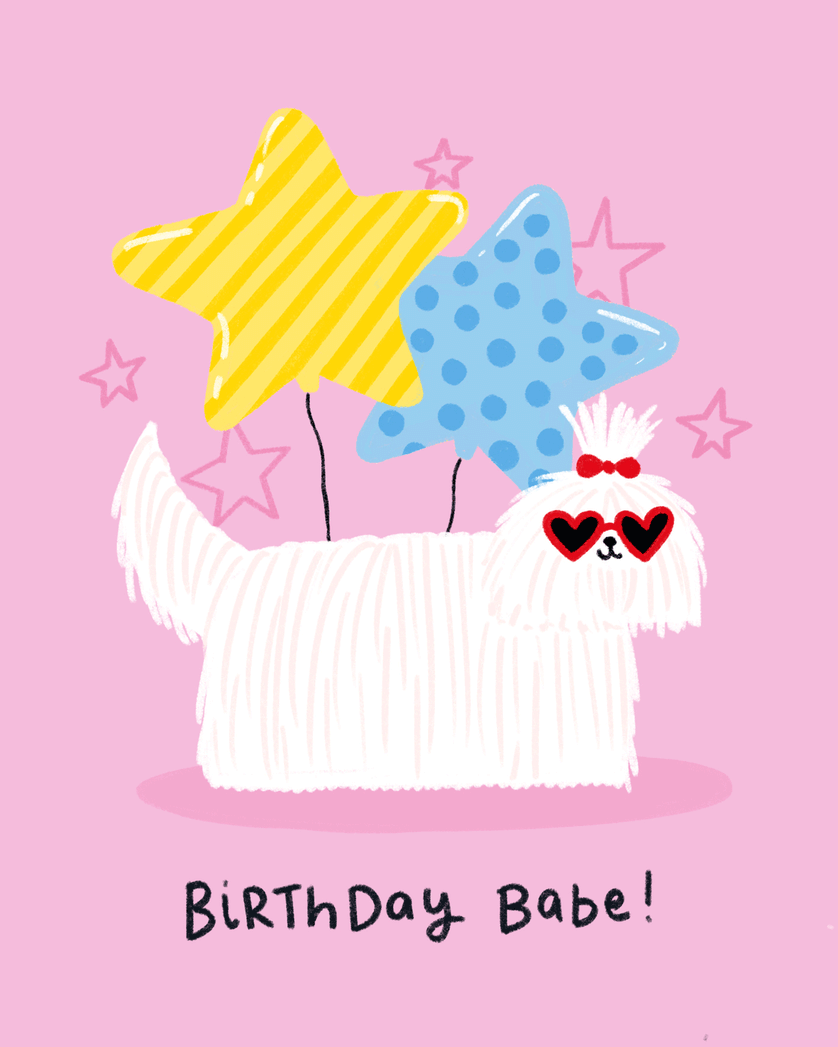 Card design "Glam pup - group birthday ecard"