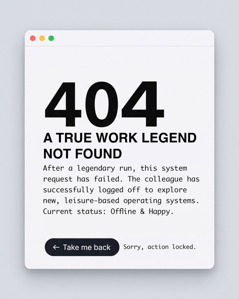Card design "404 - group retirement ecard"