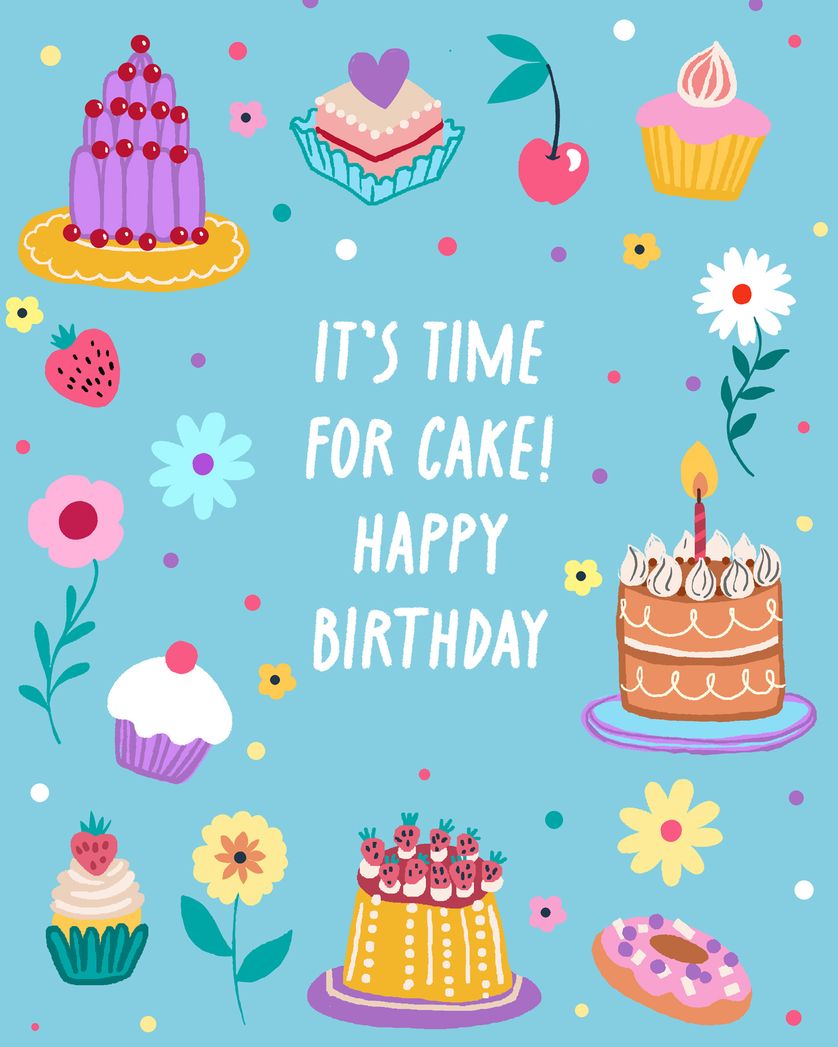 Card design "Cake time! - group birthday ecard"