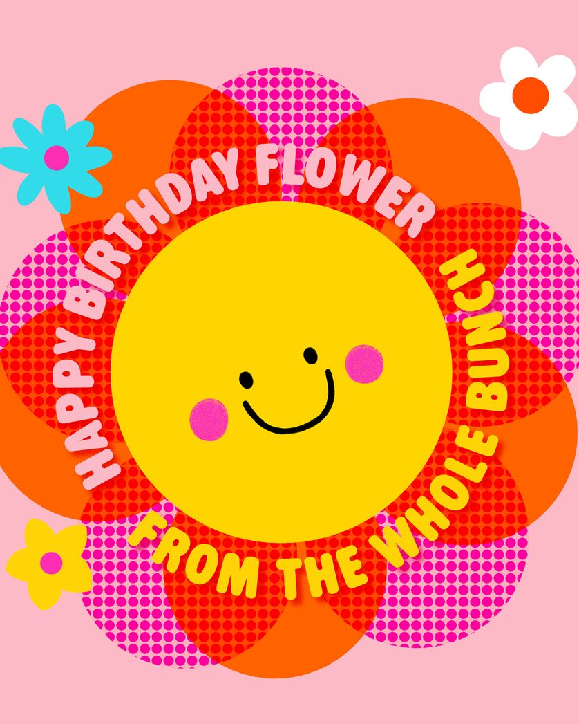 Card design "Flower Power - group birthday ecard"