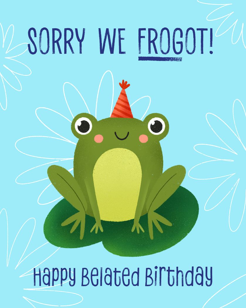 Card design "Oh Ribit! - group belated birthday ecard"
