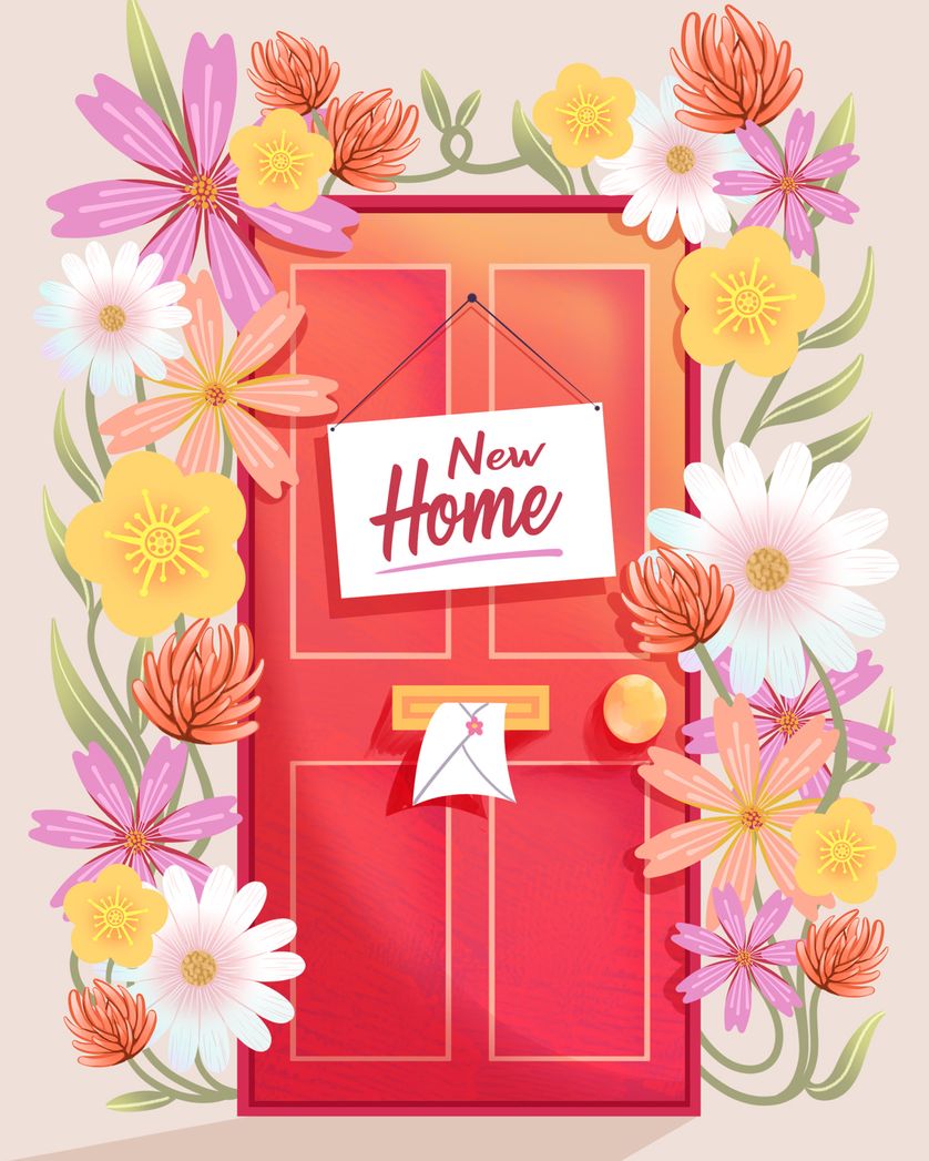 Card design "Pretty door - group new home ecard"