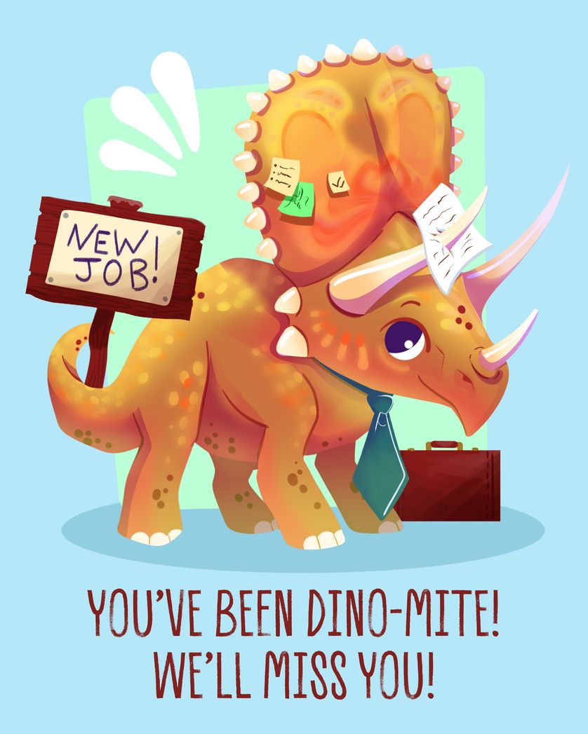Card design "Dino-mite - group leaving ecard"