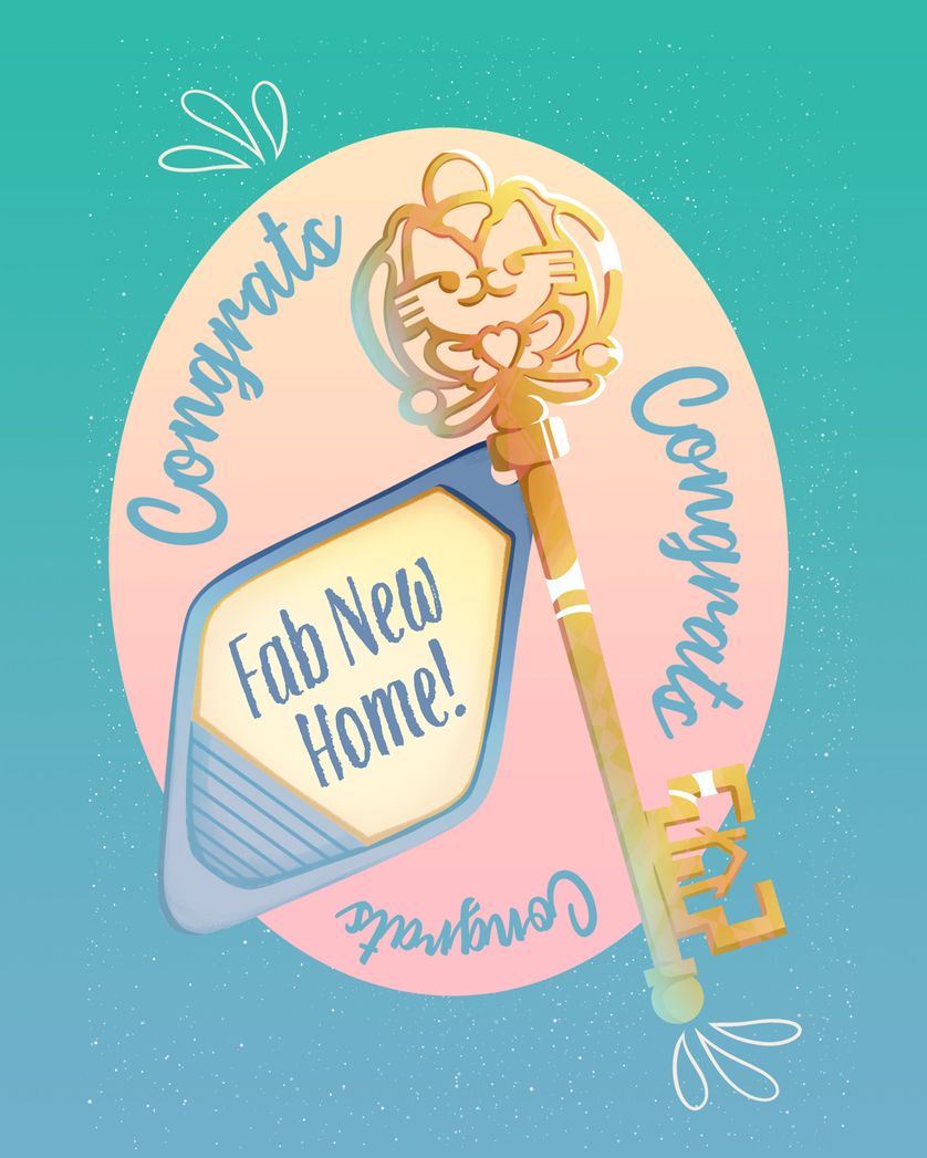 Card design "Kitty keyring - group new home ecard"
