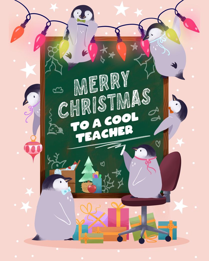 Card design "Penguin School - group christmas ecard"