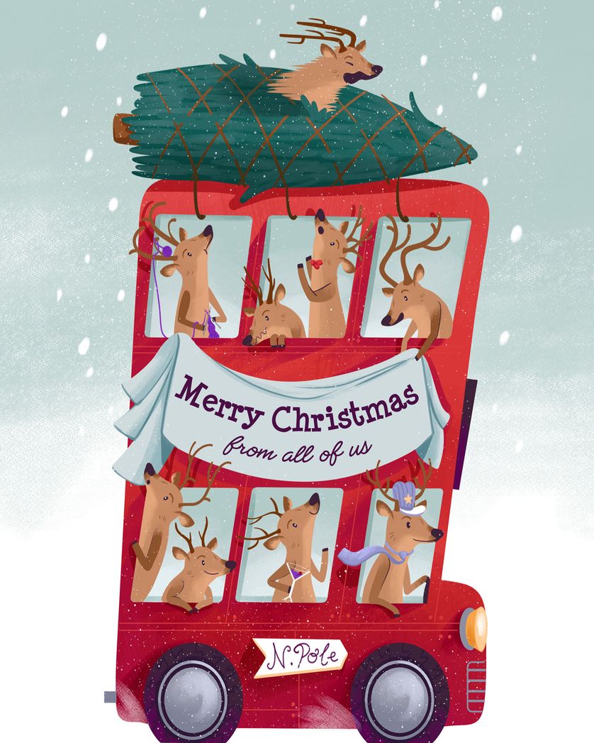 Card design "All aboard - group christmas ecard"