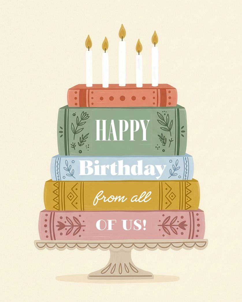 Card design "Cake book - group birthday ecard"