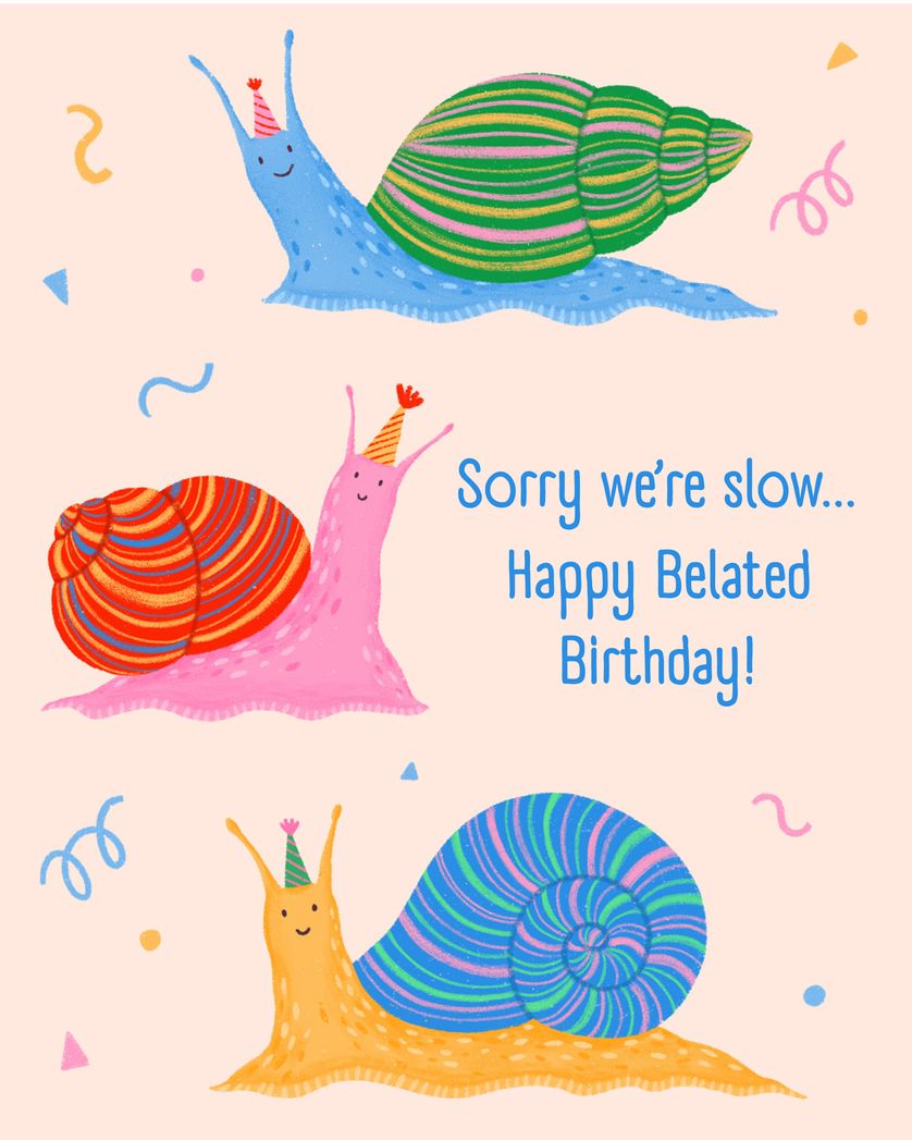 Card design "Snail mail - group belated Birthday ecard"