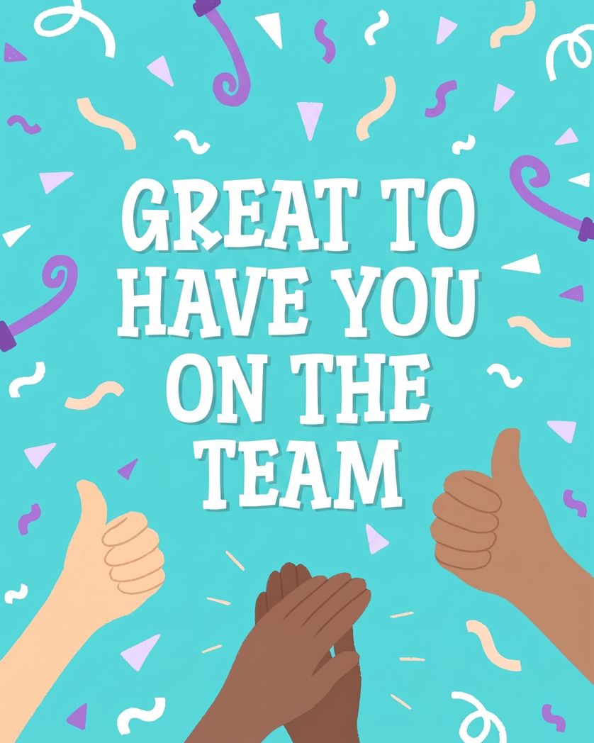 Card design "Great to have you on the team - onboarding greeting card"