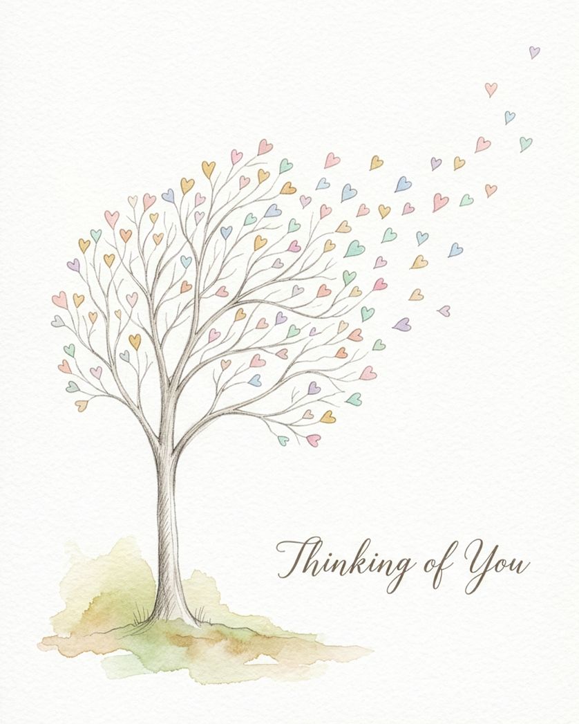 Card design "Tree of hearts - group thoughts card"