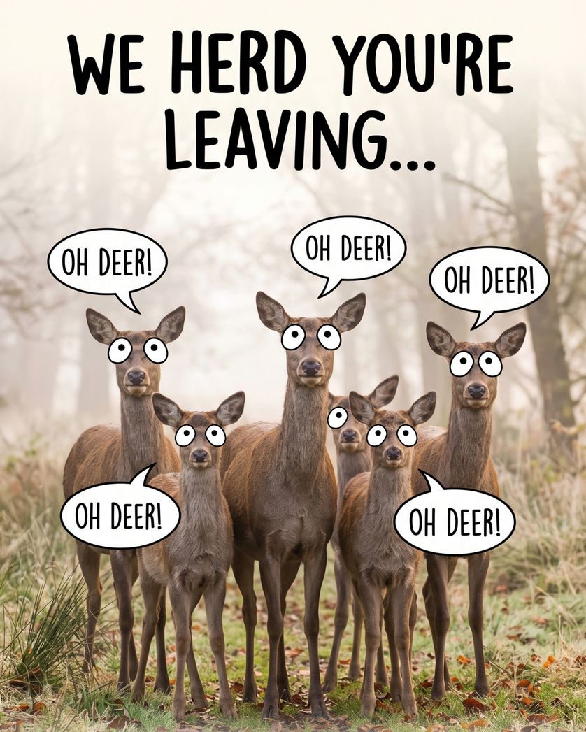Card design "Oh Deer Oh Deer - group leaving ecards"
