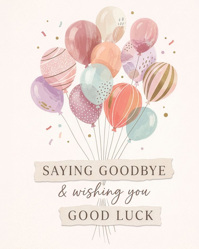 Card design "Bye Bye Balloon - group leaving ecard"